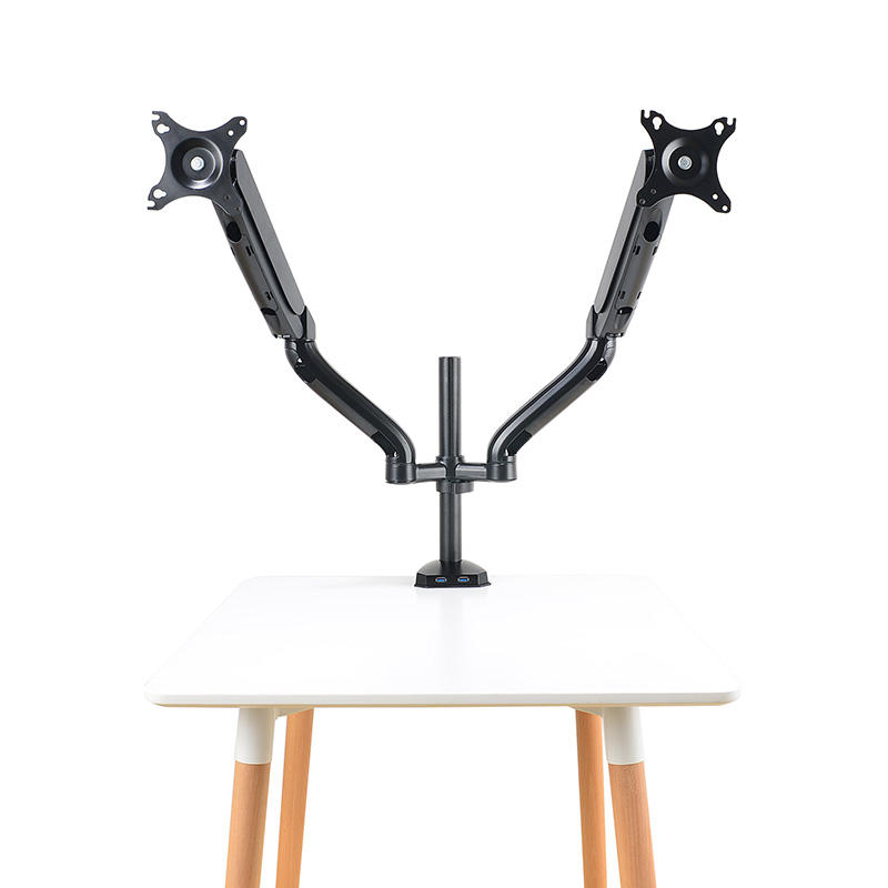 Dual Adjustable Spring Monitor Desk Mount Swivel Bracket With C Clamp/Grommet Mounting Base For 17 To 27 Inch Computer Screens